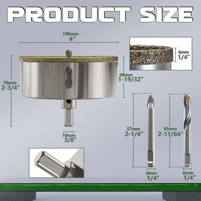 CSOOM 4"(100mm) Diamond Hole Saw with Center Drill Bit, One-Touch Positioning, Easy to Penetrate Hard Materials Such as Ceramic, Tile, Glass, Granite, Marble, etc. - Image 2